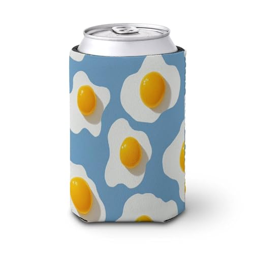 Funda enfriadora de latas de cerveza, huevos fritos de color amarillo brillante y blanco, soporte de bebidas aislado suave para fiestas, playa, eventos, hogar