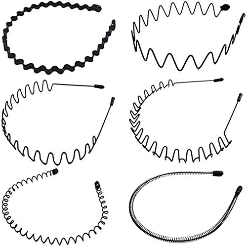 Lot de 6 serre-têtes en métal ondulé pour homme Noir Cover