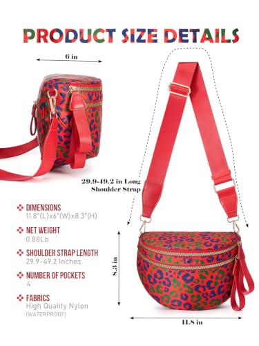 Image of Pure Colour Crossbody Bag Bum Bag for Women,Spacious Purse Fanny Packs Belt Bag,Oversized Bum Bag (Blue Green Leopard Bum Bag)