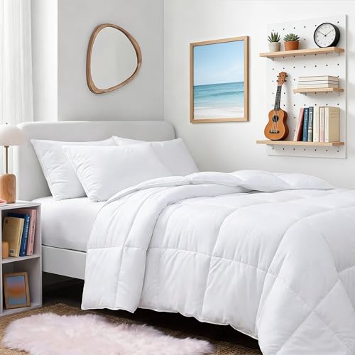 Image of TEXARTIST Premium 2100 Series Twin Comforter All Season Breathable White Comforter Soft 4D Spiral Fiber Quilted Down Alternative Duvet with Corner Tabs Luxury Hotel Style (64 inchx88 inch)