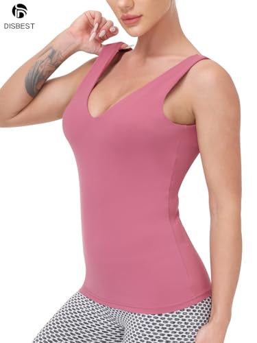 Image of Workout Tops for Women Yoga Tank Tops with Built in Bra Wirefree Padded Yoga Bras Gym Running Athletic Shirt V-Neck Camisole