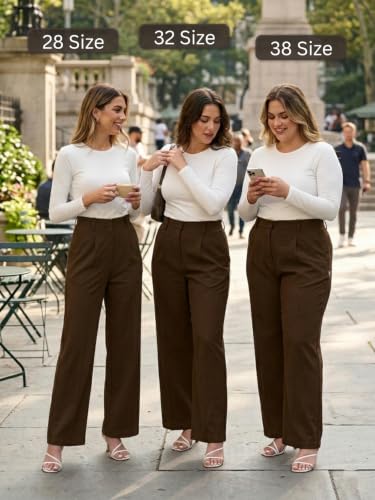 Image of Leriya Fashion Women High Waist Polycotton Formal Trousers | Summer Breathable Wide Leg Pants with Pockets |Casual, Office & Travel Outfits
