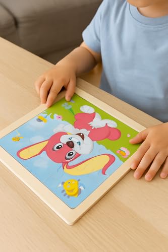 Image of FUN4YOU Wooden Animal Puzzle for Kids - 4 Pack Cartoon Jigsaw Puzzles | Cow, Rabbit, Elephant & Panda | Educational Montessori Learning Toy for Toddlers | Brain Development & Fun Activity Game