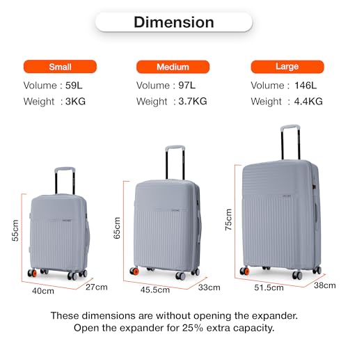 Image of Nasher Miles Krabi Expander Hard-Sided Polypropylene Cabin Luggage 20 inch | 55cm | 8 Wheels Small Trolley Bag for Travel | Suitcase (Grey)