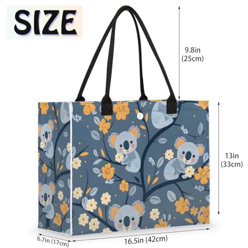 Flowers Cute Koala Tote Bag for Women Large Beach Bag Reusable Tote Bags for Work Travel Beach Shopping2