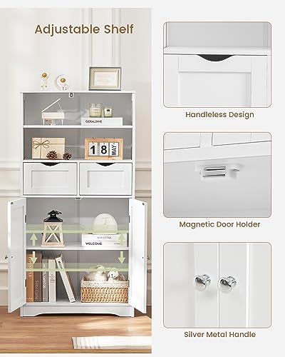 Iwell Tall Bathroom Cabinet, Storage Cabinet with 2 Drawers & Adjustable Shelves, Kitchen Storage Cabinet, Bathroom Storage Cabinet for Living Room, Dining Room, Entryway, White - Thumbnail 6