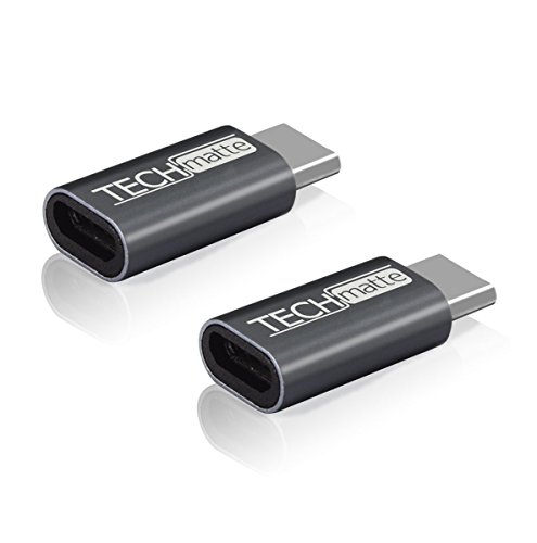 TechMatte USB-C to Micro USB Adapter Convert Connector for Galaxy Note 8, S8, S8 Plus+, Google Pixel, Nexus 5X, 6P, OnePlus 5, with 56K Resistor (2-Pack, Aluminum Gray)