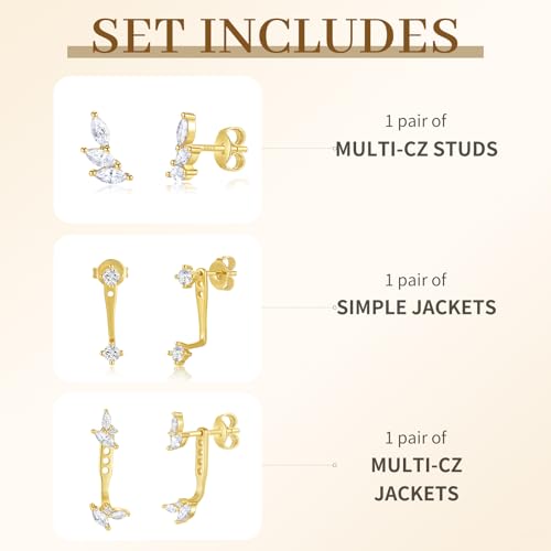 Gold Earrings Stacks for Women, 14K Gold Plated Hoop & Huggie Ear Jackets Set, CZ Hypoallergenic Small Earrings – Trendy 20252