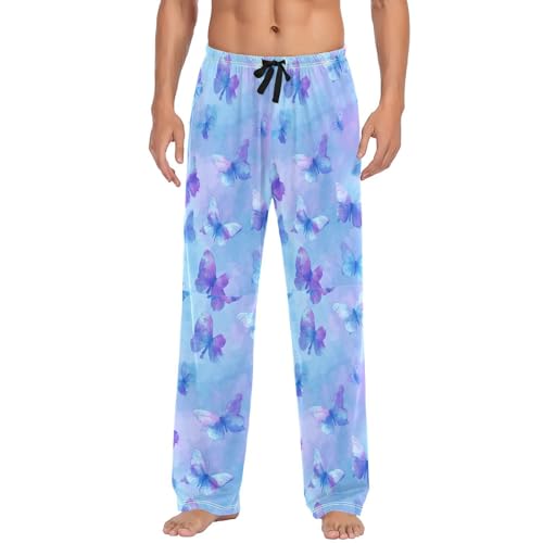 Purple Tie Dye Butterflies Men Cotton Flannel Pajama Pants Mens Lounge Sleep PJ Bottoms S2