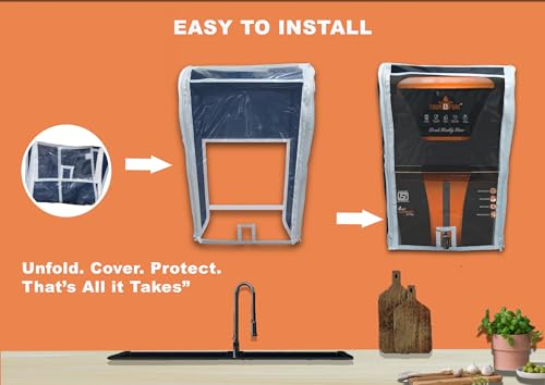Image of Water Purifier Cover Compatible with Aqua D Pure RO+UV+UF+Copper Alkaline - Blue PVC with Transparent Front & White Border | Waterproof & Dustproof (51x41x15 cm)