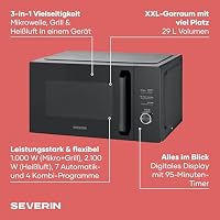 Severin Mikrowelle mit Grill und Heißluft-Funktion bis 240°C, Heißluftfritteuse, Backofen, 95 min Timer, 900 W, XXL Volumen 29L, 11 Programme, Glasdrehteller, inkl. 2 Grillroste, schwarz, MW 7798 – Ansicht 3