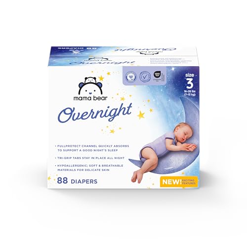 Image of Amazon Brand - Mama Bear Overnight Diapers, Size 3, 88 Count