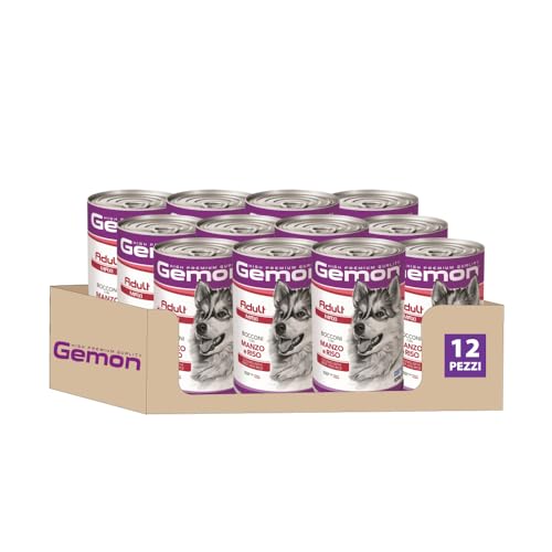 MONGE Gemon Maxi Adult BOCCONI con Manzo e Riso da 1250 gr - Confezione da 12 Lattine