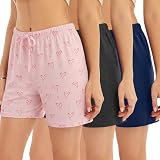 JOYLADY Womens 3-Pack Pajama Shorts, Boxer Sleep Shorts with Drawstring for Lounge, Set B-L