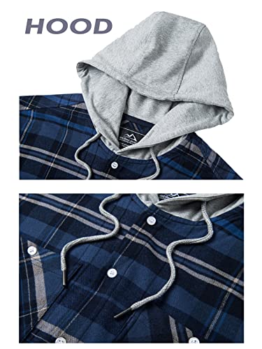 MAGNIVIT Mens Classic Plaid Long Sleeve Hooded Shirts Multi Pockets Thin Cotton Light Jacket Relaxed Fit Casual Outwear4