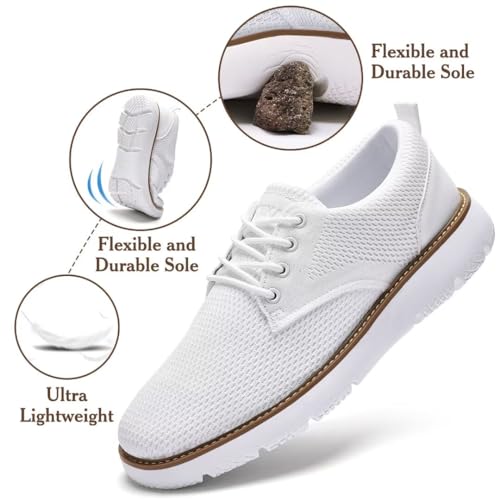 Image of Men's Breathable Mesh Comfortable Business Casual Shoes with Sneakers Design for Long Standing, Office Work, Formal Occasions & Walking White