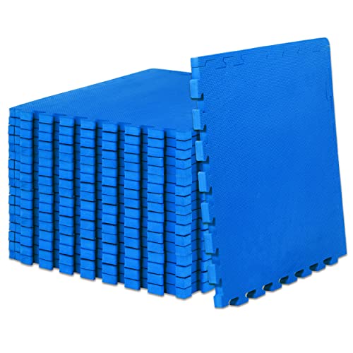 Image of ProsourceFit Weaved Pattern Extra Thick Exercise Puzzle Mat 1-inch, EVA Foam Interlocking Tiles for Protective, Cushioned Flooring for Home and Gym Equipment; Blue, 72 SQ FT, 18 Tiles