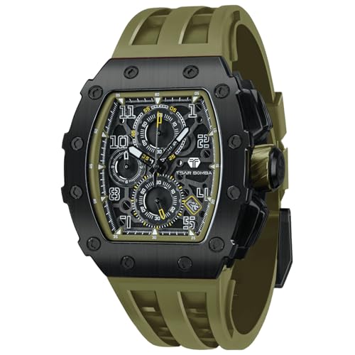 Image of TSAR BOMBA Men's Luxury Quartz Watch, Luminous Dial 5ATM Water Resistance Silicone Strap Men's Wristwatch Ideal Gift for Men