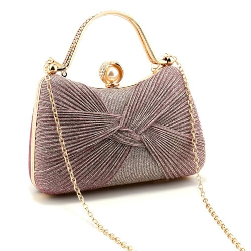 Evening Bag for Women Shiny Pleated Wedding Purse with Chain Round Pearl Clasp Handbag Top Handle Shoulder Formal Purse3