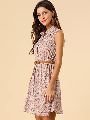 Image of Allegra K Women's Floral Printed Half Placket Above Knee Summer Sleeveless Belted Dress