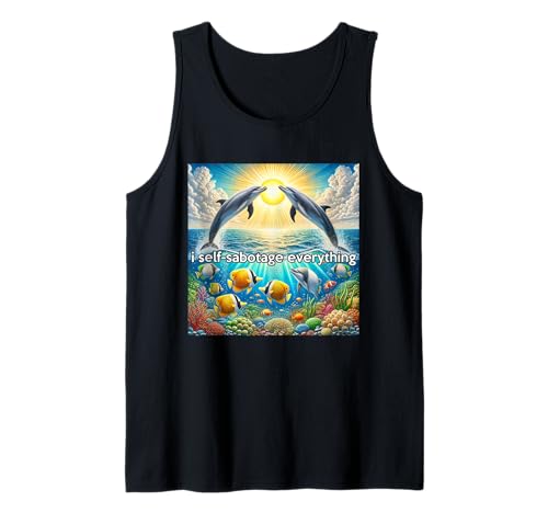 Rainbow Dolphin Men Hopecore Meme, Self Sabotage Tank Top