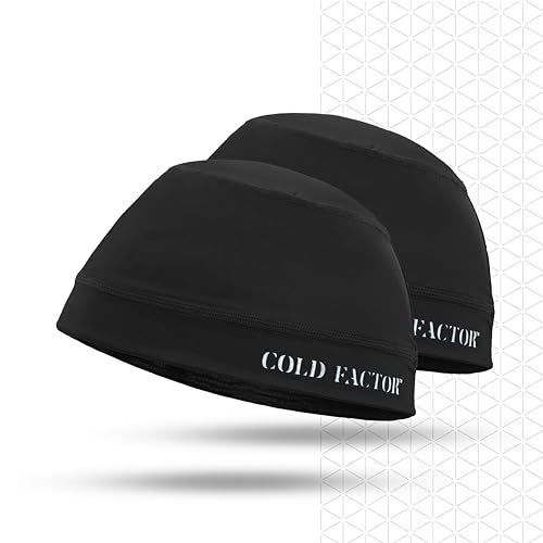 COLD FACTOR Instant Cooling Skull Cap & Helmet Liner 2 Pack-UPF 50+ Protection, Chemical-Free Evaporative Cooling Technology, Lasts Over 2 Hours, Breathable, Reflective Accents, Polyester Blend, Black