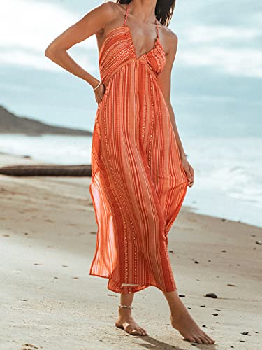 Image of CUPSHE Women's Plunge V Neck Backless Ruffle Halter Maxi Dress