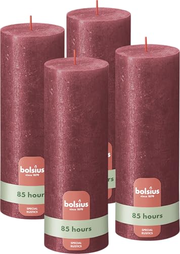 Bolsius Rustik Stumpenkerzen - Shimmer Rot - Set 4 Stück - Dekorative...