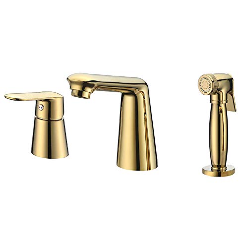 VZJSLT Modern Faucet Traditional Kitchen Sink Faucet 360 Â°Faucet Household Faucet Retro Faucet Single Handle Sink Faucet Kitchen Faucet Full Copper Three Hole Golden Split Basin Faucet