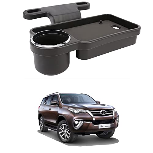 Image of Oshotto (FT-04) Foldable Car Auto Headrest Rear Back Seat Table Drink Food Cup Tray Holder Compatible with Toyota Fortuner Old - Black