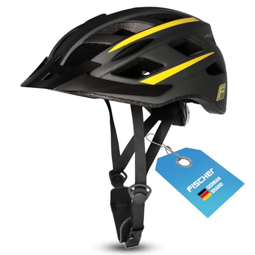 FISCHER Erwachsene Fahrradhelm, Radhelm, Cityhelm, Mountainbike-Helm Urban Montis, L/XL, 58-61cm, schwarz-gelb, mit beleuchtetem Innenring-System