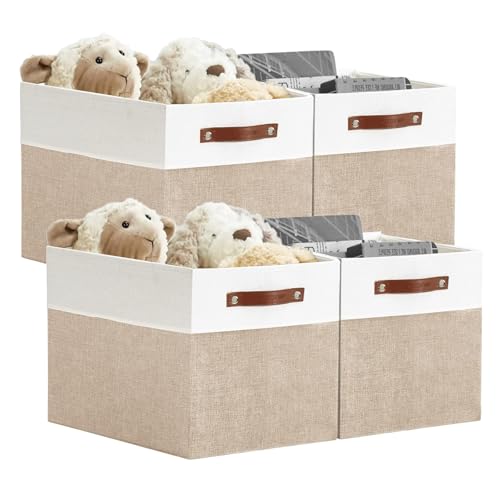 Image of DECOMOMO Kallax Storage Cubes -13x15x13 Storage Bins, Baskets for Organizing Shelves (Beige and White, 4-Pack)