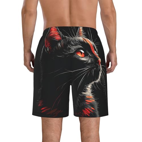 Mens Swim Trunks Board Shorts Quick Dry Shorts with Pockets - Tribal Cat Funny3
