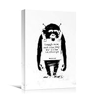 SIGNWIN Framed Canvas Wall Art Banksy Monkey Laugh Now Print Graffiti & Street Art Famous People Pop Art Modern Urban Multicolor for Living Room, Bedroom, Office - 12x18 inches