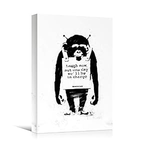 SIGNWIN Framed Canvas Wall Art Banksy Monkey Laugh...