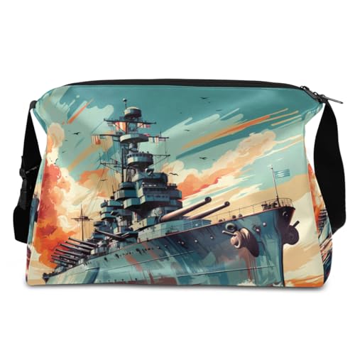 Leather Travel Duffle Bag for Women Men, Ocean Warship Small Sports Gym Bag Weekender Overnight Bags Underseat Carry on Luggage Bags for Airplanes, Personal Item Travel Bag,B-10062
