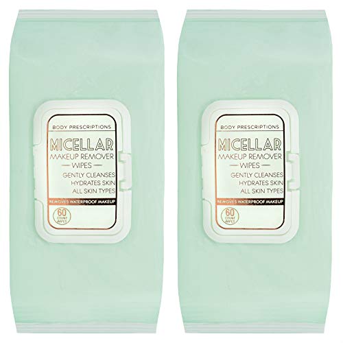 Body Prescriptions - 2 Pack (60 Count Each) Refreshing and Toning Micellar Water Wipes