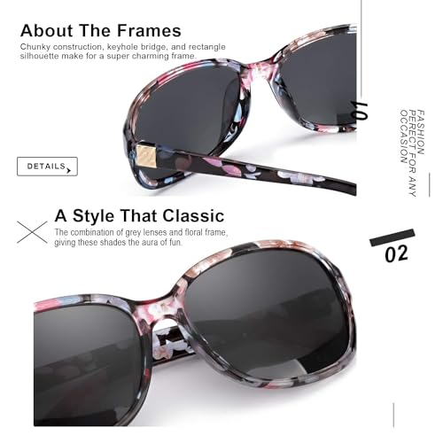 Image of SIPHEW Polarized Sunglasses for Women | Vintage Square Sunglasses w UV400 Protection | Womens Wraparound Shade