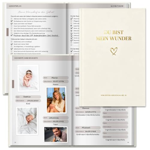 2-in-1 Schwangerschaftstagebuch & Erinnerungsbuch Baby bis 18 Jahre, Schwangerschaftsbuch mit Platz für Fotos & Notizen, Schwangerschaft Fotoalbum Babyalbum, Personalisierte Geschenke Baby zur Geburt