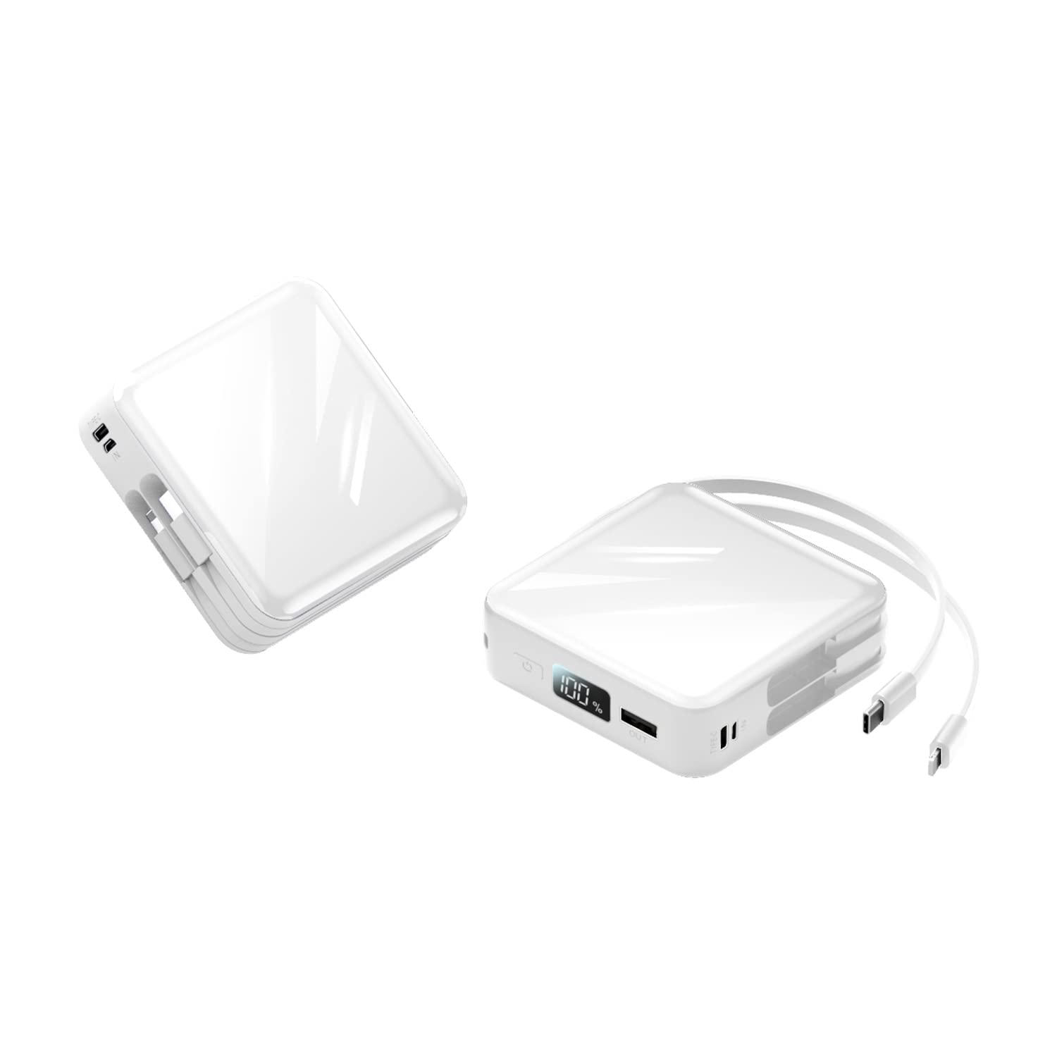 POWMYMTO 20000mAh Power Bank Mini Portable Charger Battery Pack,Output 2A Charging Built-in 2 USB-C Removable Charging Cables Led Display for iPhone 14 13 12 11 Pro iPad,Samsung S21 LG and More