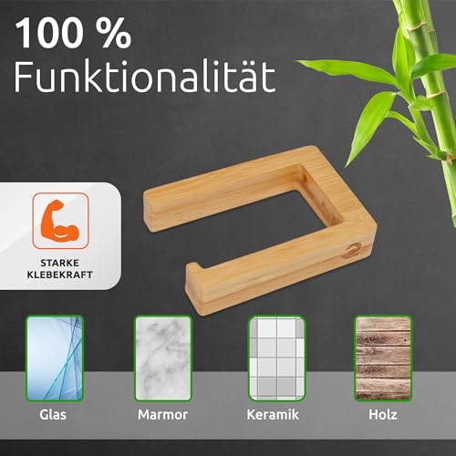 ECENCE Toilettenpapierhalter Holz - selbstklebend ohne Bohren - stilvoller Klopapierhalter - Klorollenhalter für das WC aus Bambus im harmonischen Naturdesign