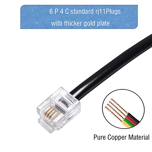 Image of LanSenSu Telephone landline Extension Cord Cable Cord with Standard RJ-11 6P4C Plug (6Ft-3Pack-Black, Black)