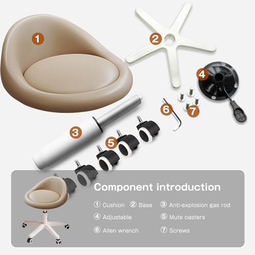Image of Rolling Stool Chair with Backrest, Round PU Leather Adjustable Height Hydraulic Swivel Rolling Stool for Spa Salon Tattoo Massage Doctor Dental Medical Office Khaki Set of 2