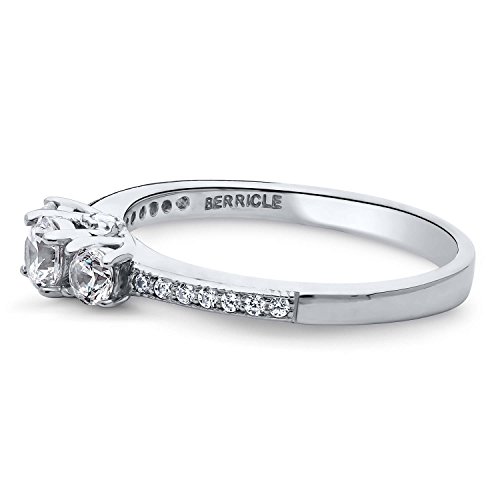 BERRICLE Sterling Silver 3-Stone Wedding Engagement Rings 0.25 Carat Round Cut Cubic Zirconia CZ Promise Ring for Women, Rhodium Plated3