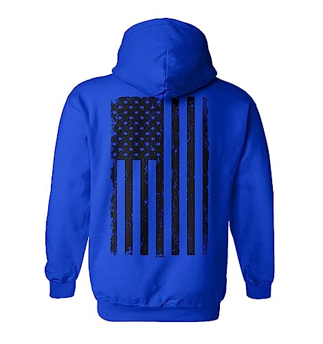 Tcombo アンティーク調ブラックアメリカ国旗 - 米国 ユニ パーカー スウェットシャツ, ロイヤルブルー - バックプリント, Large（Amazon）
