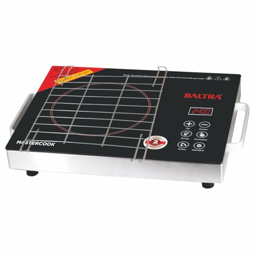 Image of BALTRA Mastercook Infrared Induction Cooktop 2400W with Grill Rack, Infrared Glass Top, Digital Touch Control, Auto-Off Safety, 3 Cooking Modes, Infrared Hot Plate, Works with All Cookware