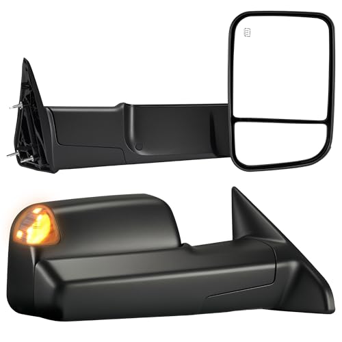 LUCTEND Tow Mirrors Compatible with 2009-2018 Dodge Ram 1500 2010-2018 2500 3500 Flip Up Extended Trailer Towing Side Mirrors with Turn Signal Power Heated Black