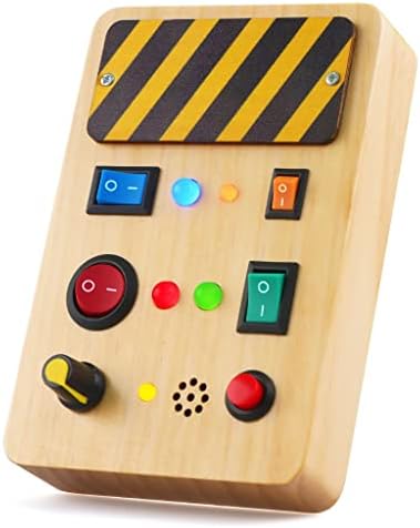 Ouriky Busy Board Montessori Toys for 1 2 3 Year Old Toddler Toys, Wooden Travel Toys with Light Up LED Buttons, Sound Sensory Toys for Toddlers 1-3, Educational Learning Fidget Toys Toddler Gifts