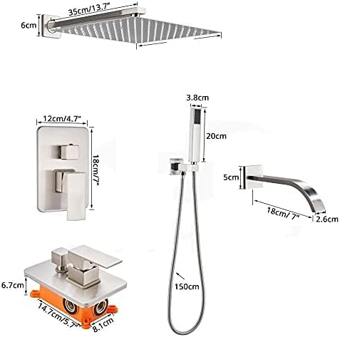 Bateria Łazienkowa Szczotkowany Nikiel Deszczownica Bateria Natryskowa Montowana Na Ścianie Wanna Bateria Mieszająca Do Wanny Zestaw Łazienkowy Prysznic,12 inch 3Way B