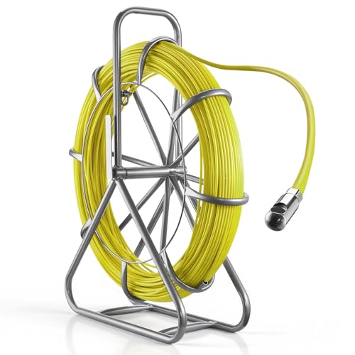 VEVOR Sonda Nastro in Fibra di Vetro Estrattore per Cavi di Vetro Diametro 6,3 m con Supporto Asta per Cavi Lunghezza 152 m Non Conduttivo, Tiracavi per Gestione di Cablaggio 2 Testine di Ricambio